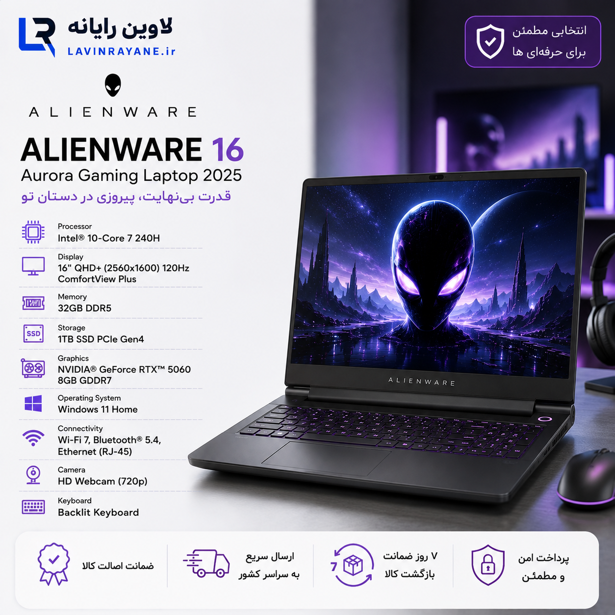 لپ تاپ گیمینگ دل مدل  DELL Alienware 16 Aurora